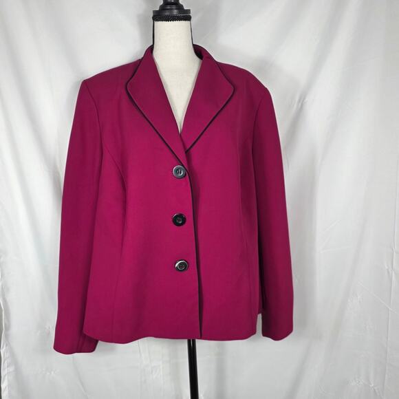 Jones Studio Blazer Women 18W Pink Fuchsia 3 Button Lined Career Jacket Preppy - Picture 2 of 12